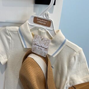 Tommy Bahama Kids Cream Polo and Tan Hat Set